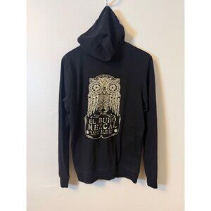El Buho Mezcal Black Zip-Up Hoodie With Owl Graphic & Front Text Design Mens Lar